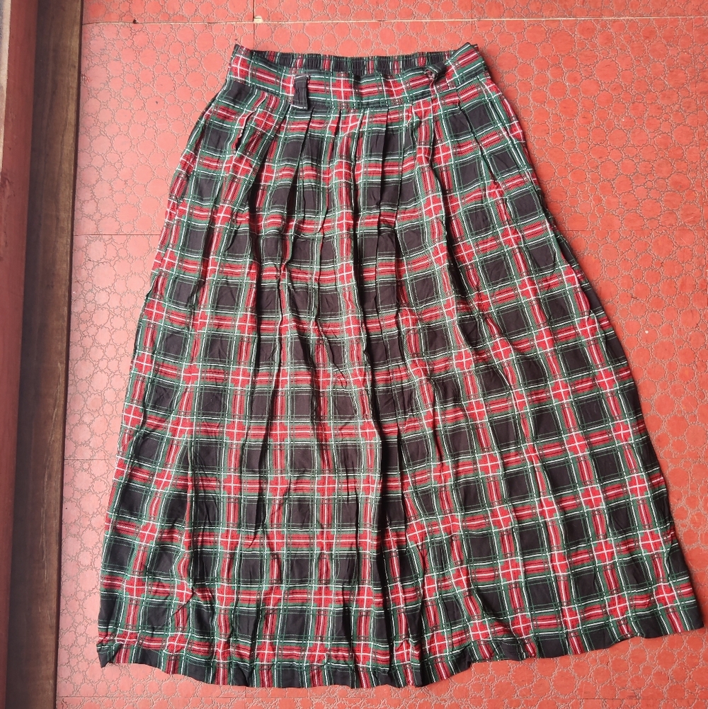 Briggs New York Plaid Skirt M Vintage Rayon Pockets Pleated Preppy Academia - Picture 12 of 12